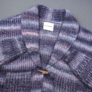 Lucky Brand Knit Toggle Striped Shawl Collar Cardigan Sweater M Purple Pink